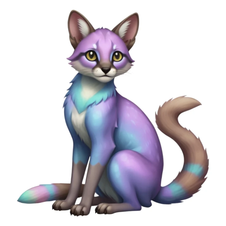 iridescent pastel glorious divine exotic cute cool beautiful shiny beautiful fantasy-caracal-civet-genet-sergal-vernid-Cacomistle-oncilla-animal-Fakémon-hybrid-fursona (full body) sticker