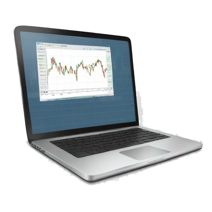 laptop with stock chart on stock market website sticker