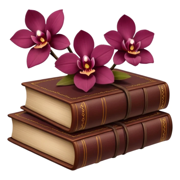 Dark academia 3 brown books with small burgundi orchid sticker