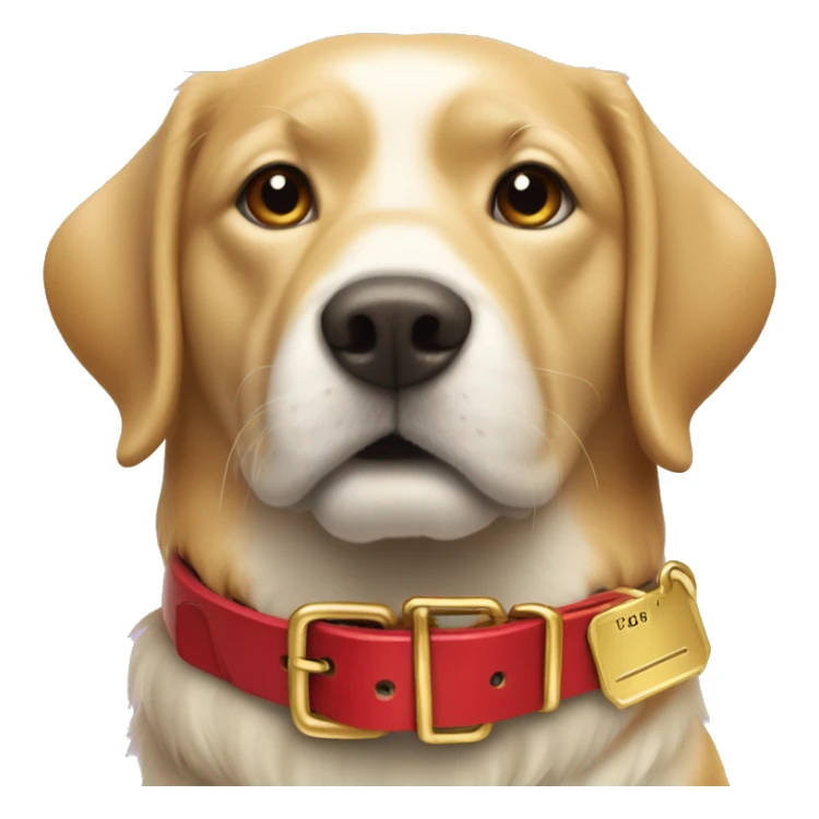 Red leather dog collar and golden tag sticker