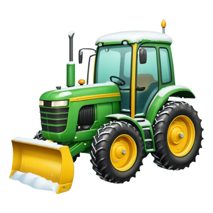 Green tractor with yellow blade pushing snow sticker