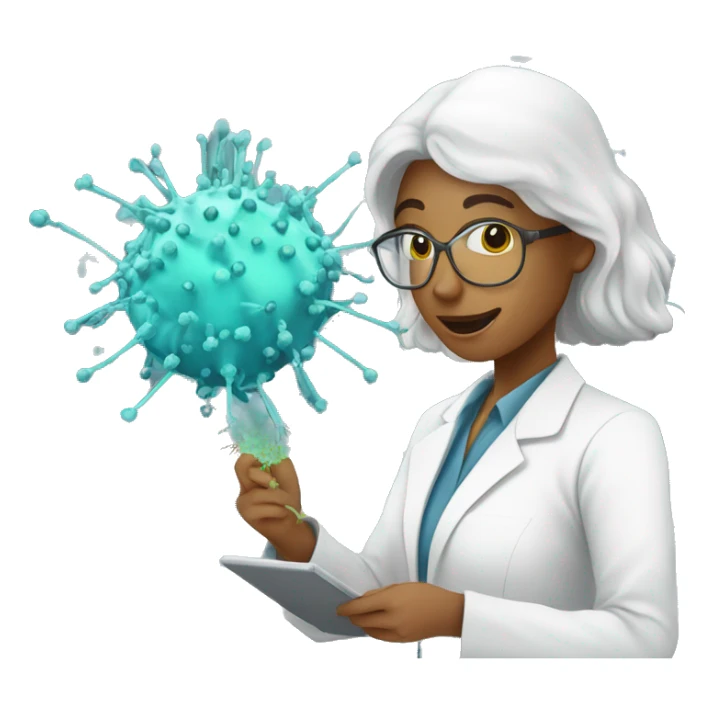female research scientist working in lab with bacteriophage sticker