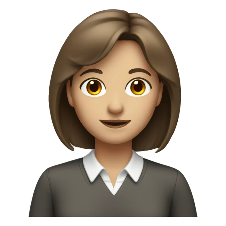 white teacher with brown shoulder length hair, bangs and brown eyes sticker