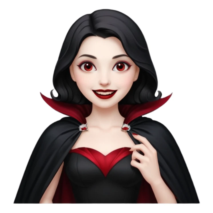 Vampire lady in black dress with cape, smile sticker