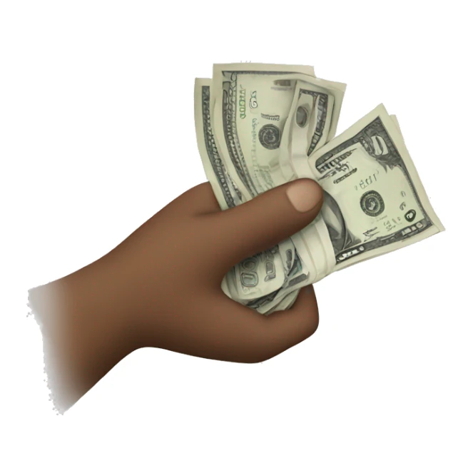 Hand giving a band of cash sticker