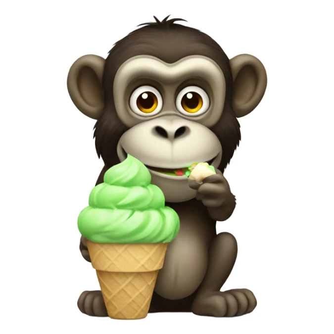 Big monkey eating green ice cream sticker