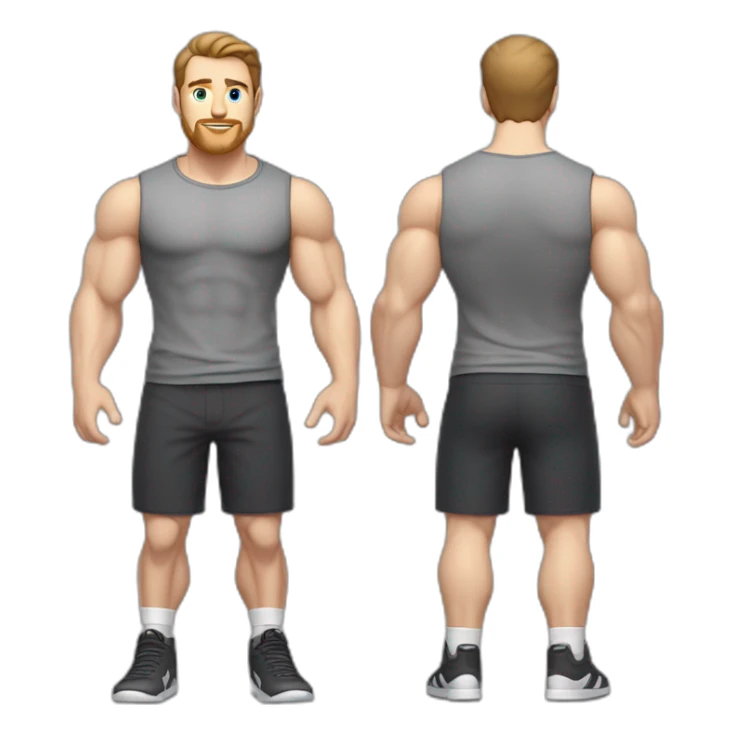 Full height Pale skinned muscular man With Realistic eyes and mouth, light brown hair and stubble In dark gray sleeveless mike, black oversize sports shorts, watch and white sneakers. sticker