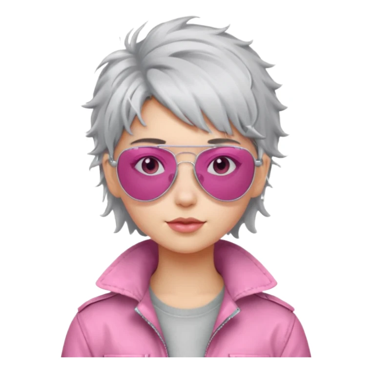 Girl with silver messy hair with pink aviators sticker