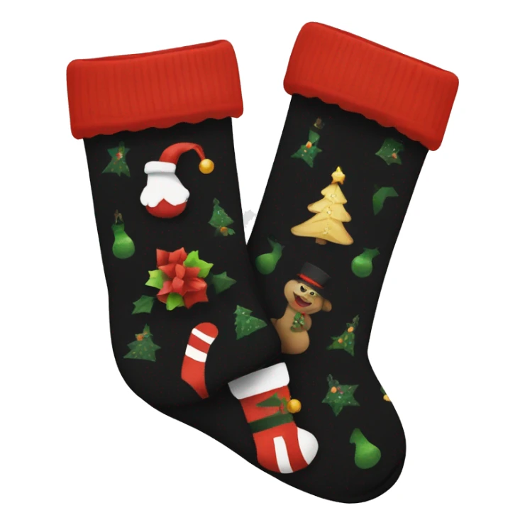 a pair of black socks adorned with a christmas pattern sticker