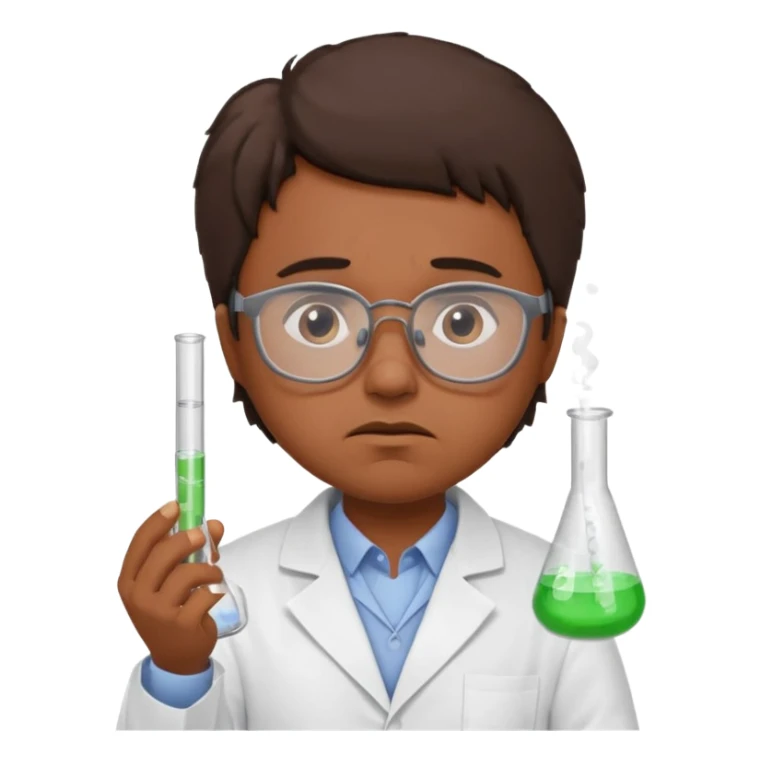 Frowns with Glasses,  Disappointed Scientist: Brown Skin, Lab coat, thin glasses, holding test tube, upset expression
 sticker