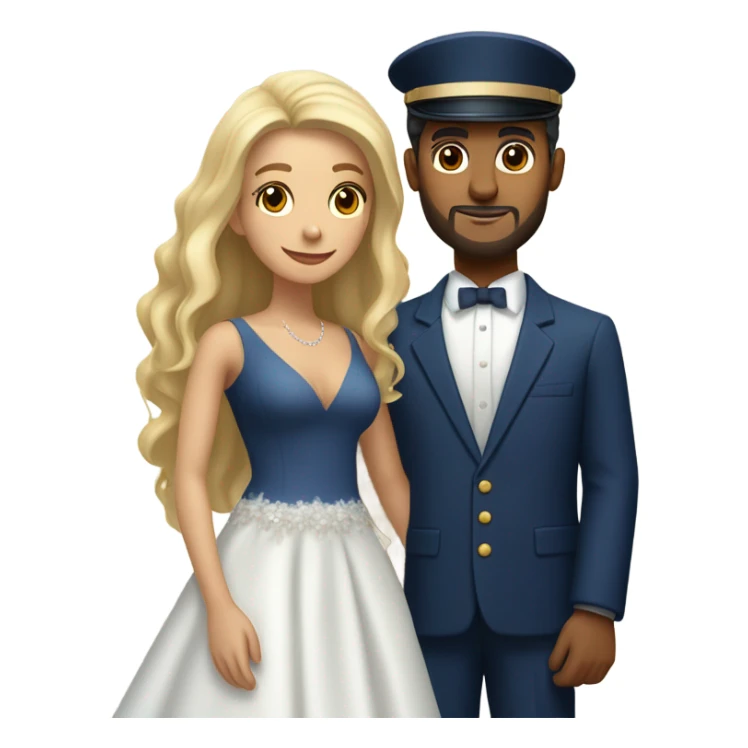 Puerto rican beard short hair with blue hat and navy blue suit getting Married with blond long hair girl with white  wedding dress  sticker