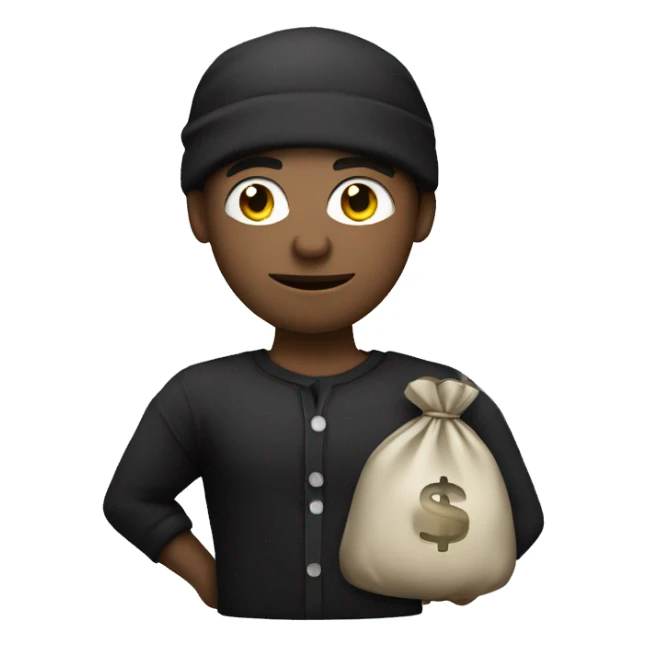 Thief, black shirt with white stripes, money bag sticker