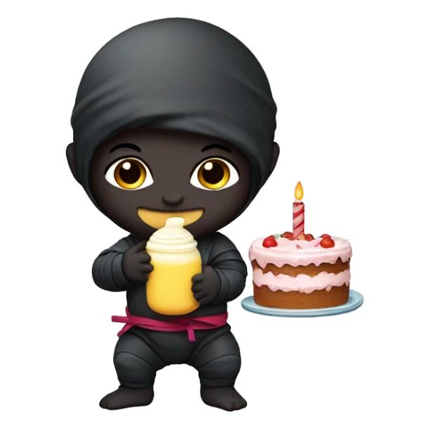 baby ninja with milk bottle and birthday cake  sticker