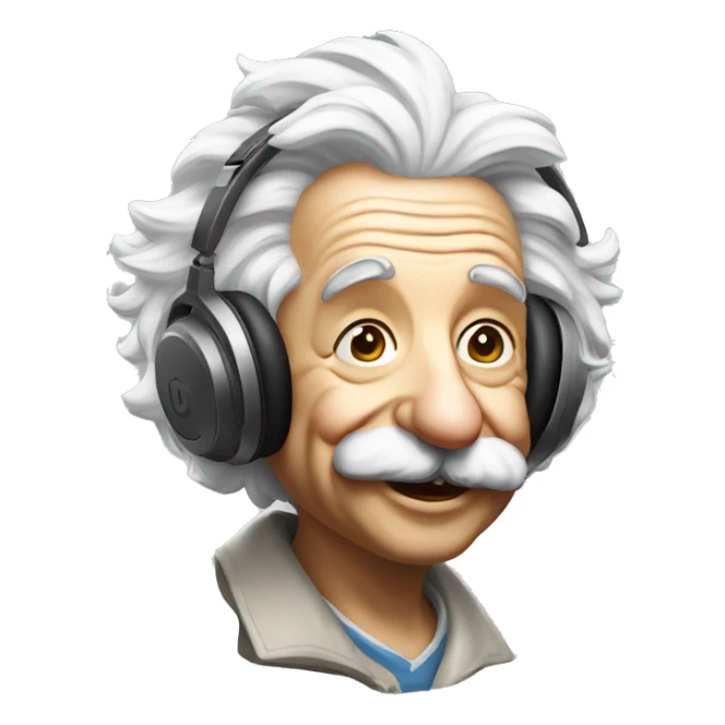 albert einstein happy listening music with just wireless headphones while walking sticker