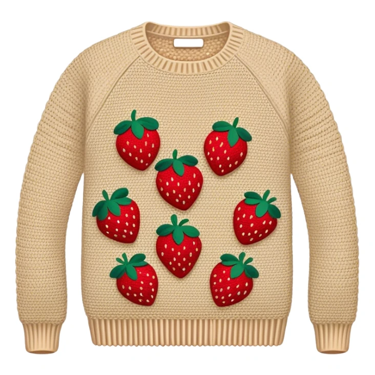 beige crocheted sweater embroidered with strawberries sticker