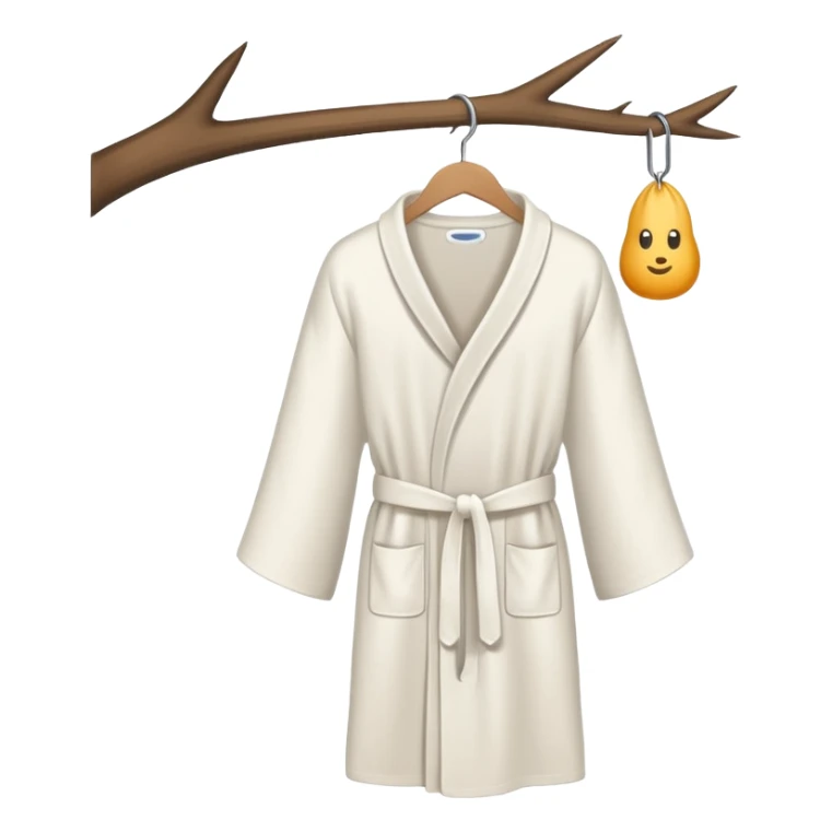 White robe hanging on a minimal wooden hook, pastel background sticker