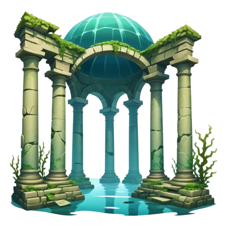 Simple Atlantis underwater ruins, fallen columns, broken domes, ancient stone structures, minimal details sticker