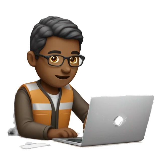 man working on laptop with light brown skin tone sticker