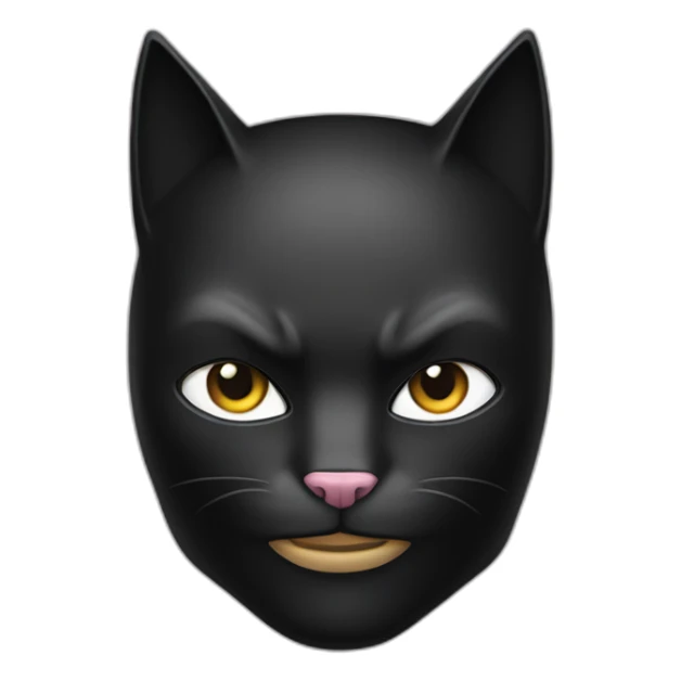 White and black cat wearing a full face black batman mask sticker
