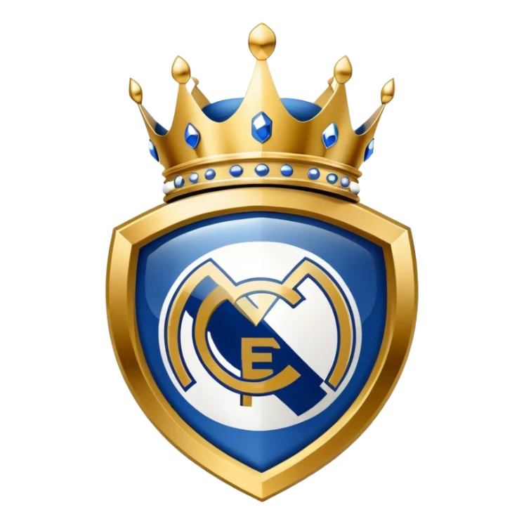 Real Madrid logo, classic shield, colors blue, gold and white, crown on top sticker
