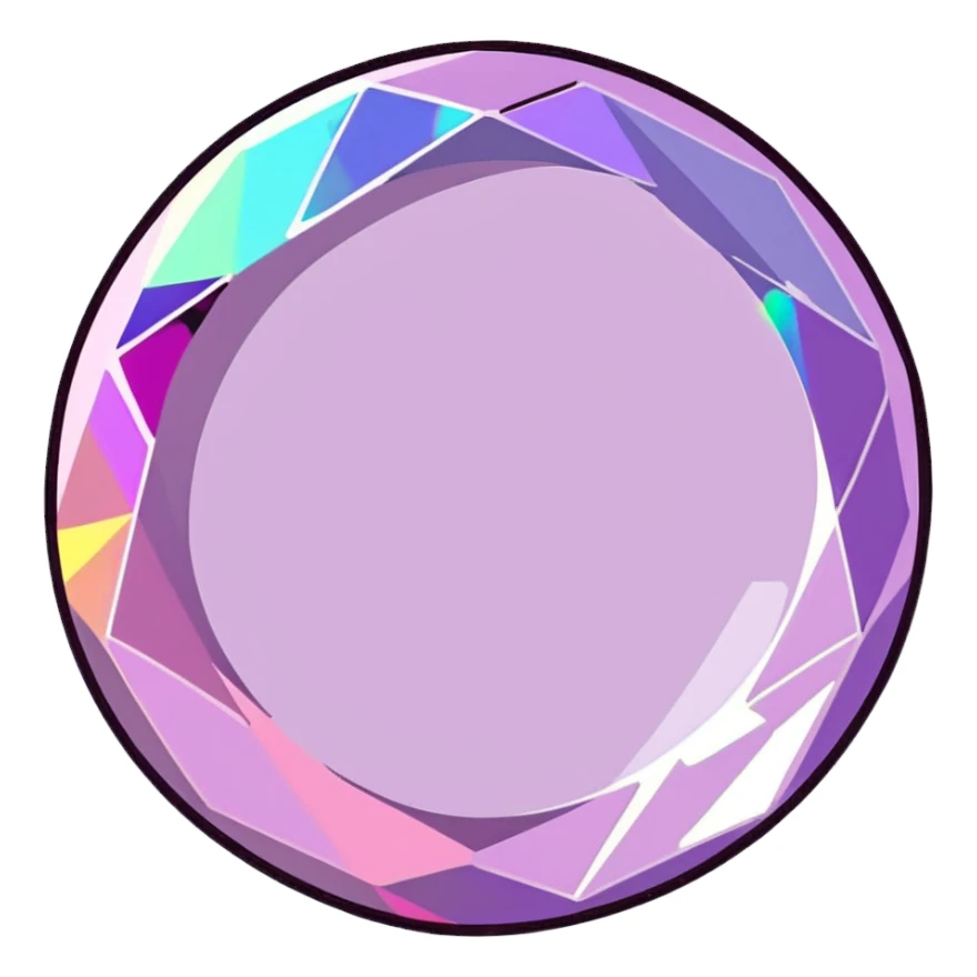 Round cut kunzite gemstone with holographic rainbow reflections, pink-purple crystal gem with brilliant facets sticker