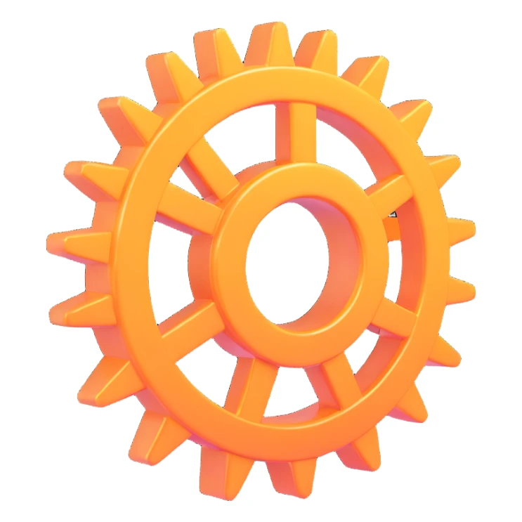 3D style icon of a single large cog, no computer, square format, vibrant and glossy sticker