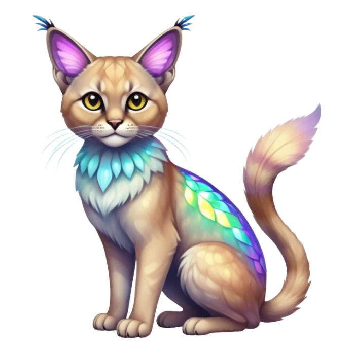 Colorful Neon exotic ethereal iridescent tropical shiny Fantasy-Siamese-Bobcat-Caracal-Moth-Scottish-Fold-feline-Fakémon-feline-hybrid (full body) sticker