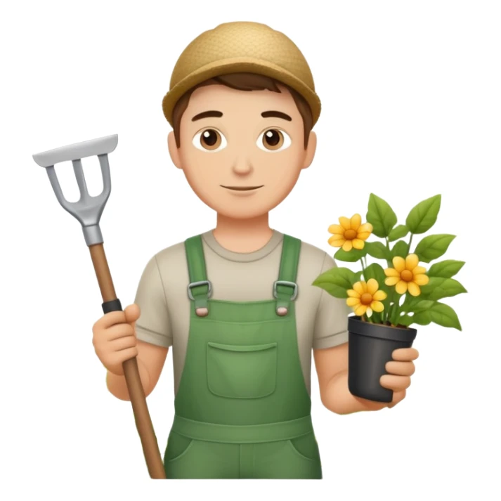 young white male gardener with gardening tools sticker
