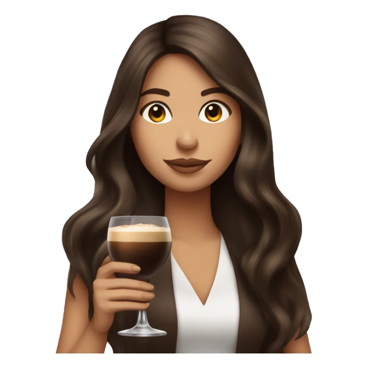 Brunette long haired girl holding an espresso martini sticker