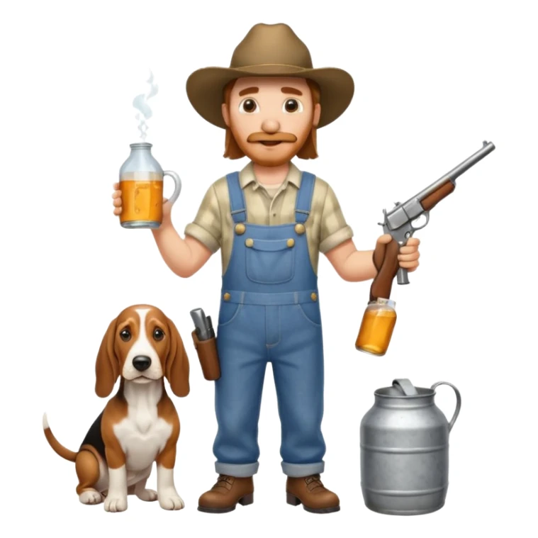 hillbilly half basset hound half man with moonshine and gun emoji sticker