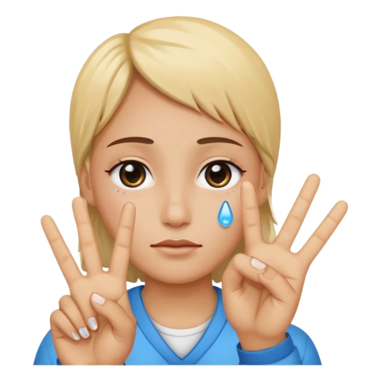 Tears in eyes with peace sign hand signal sticker