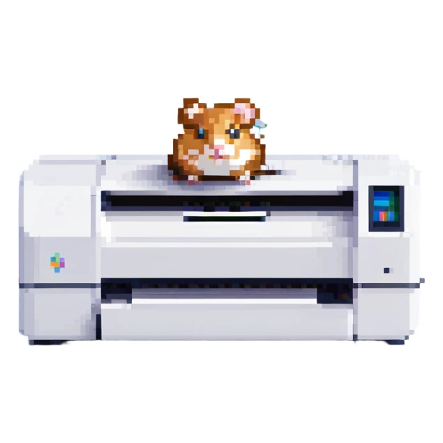pixel art of a hamster standing on a modern laser printer sticker