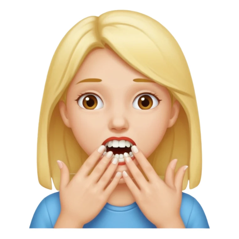 Girl gritting teeth hands on her mouth sticker