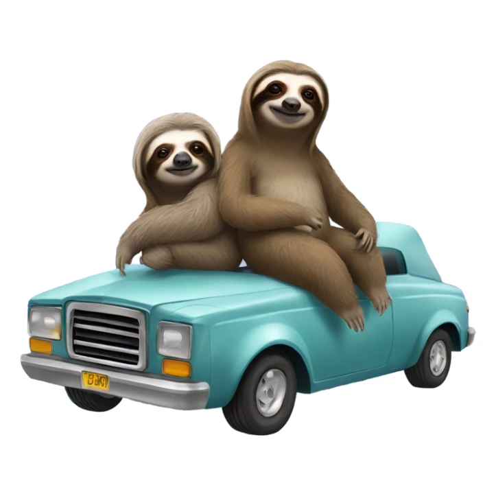 A sloth in a low rider with a female sloth sticker