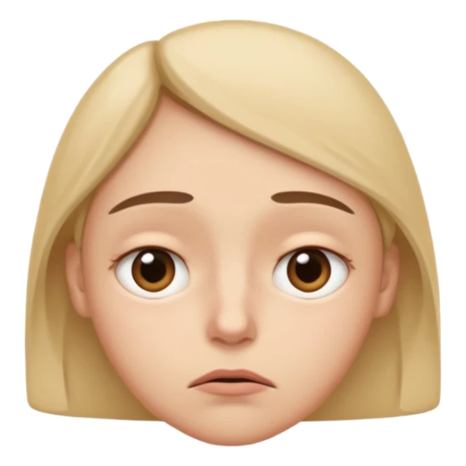  slightly widened eyes, subtle tension around eyes, small tight curved-down mouth, eyebrows raised inward, expression of quiet worry
 sticker