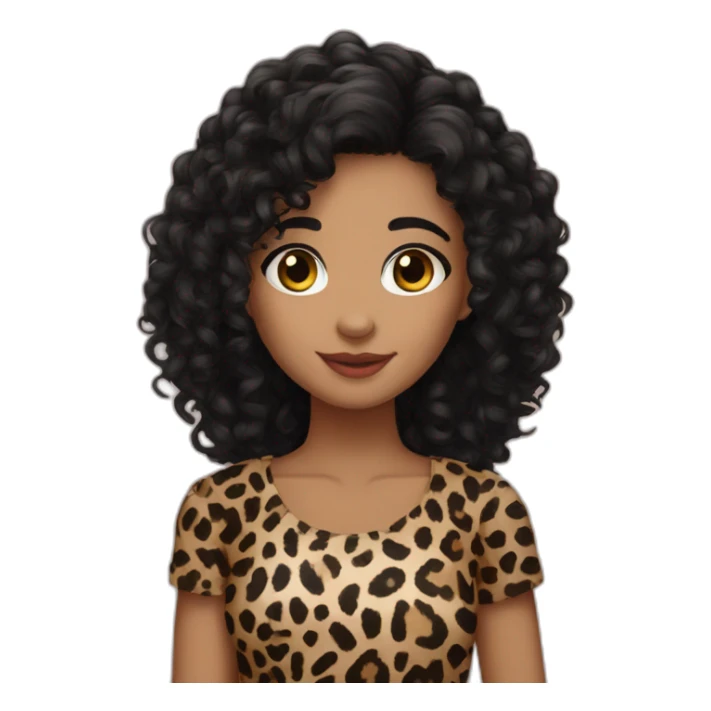 European curly longblackhair girl in leopard sticker