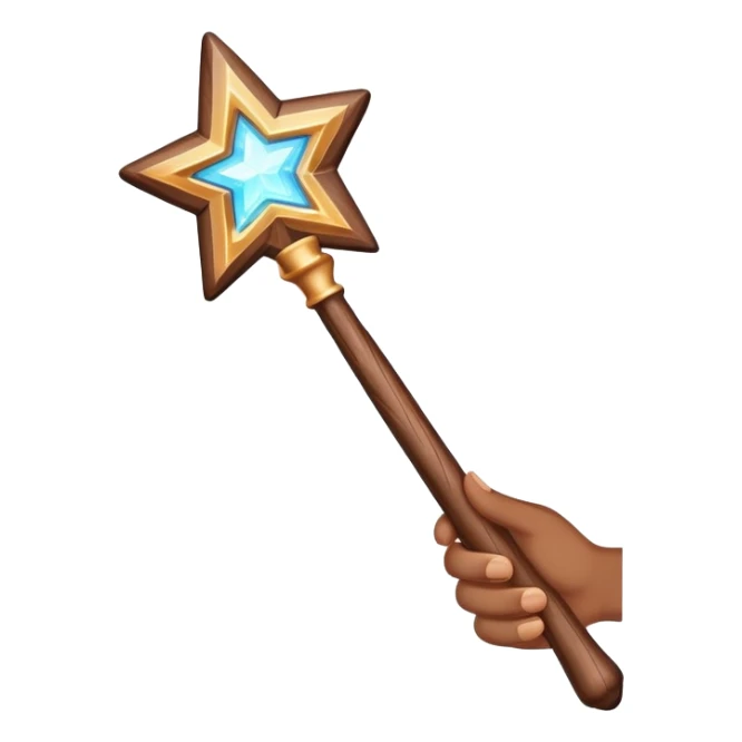 hand holding a glowing magic wand with sparkles and magical glow sticker