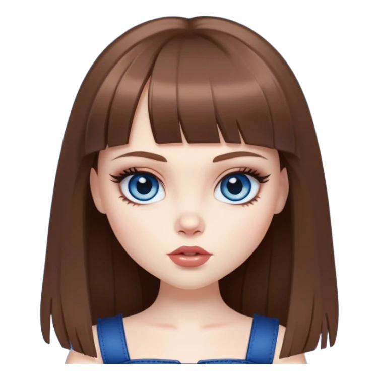 pretty bratz baddie, pale skin, bangs straight brown hair, dark blueen eyes sticker