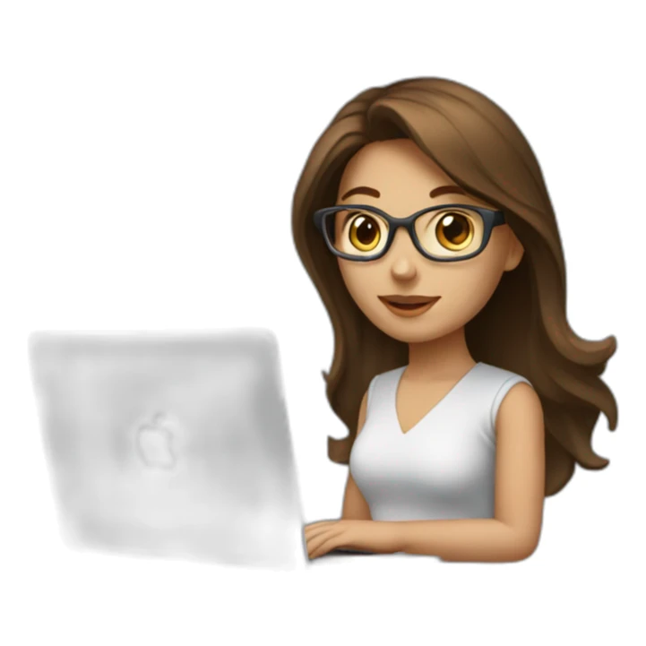 Beautiful programmer girl with brown hair working with MacBook sticker