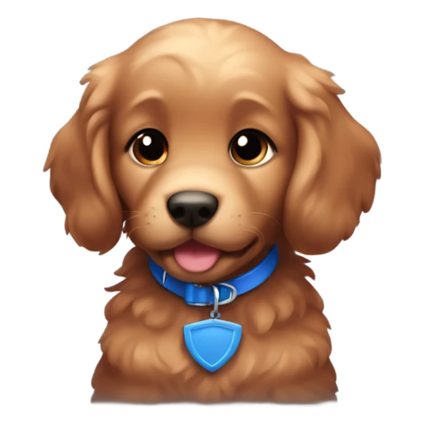 Chibi fluffy dark red retriever puppy with blue collar sticker