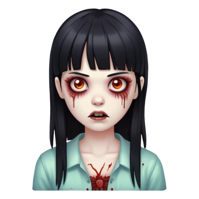 Zombie girl with straight black hair and bangs sticker