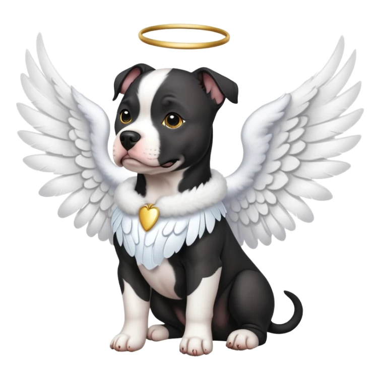 Black pitbull, wearing angel wings sticker