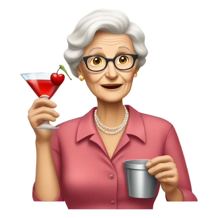 Old white lady wearing a cherry shirt and drinking a martini sticker