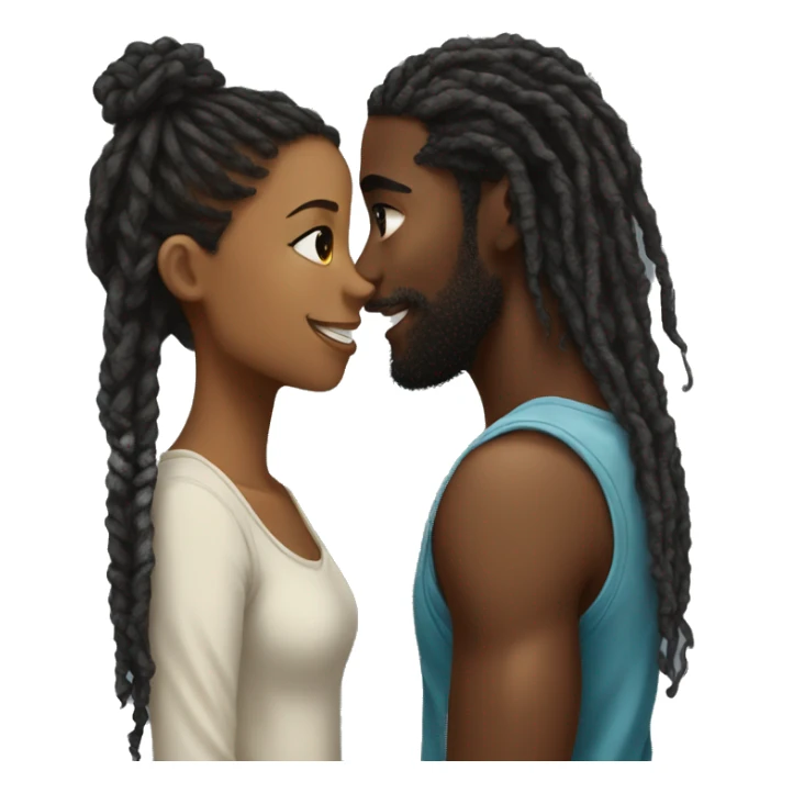 A back boy with dreads and a black girl with a long curly ponytail about to kiss sticker