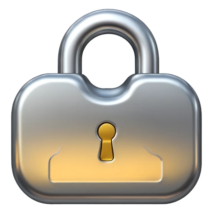 Chrome silver lock emoji, iOS emoji style, smooth metallic surface, rounded edges, reflective highlights, minimalistic sticker