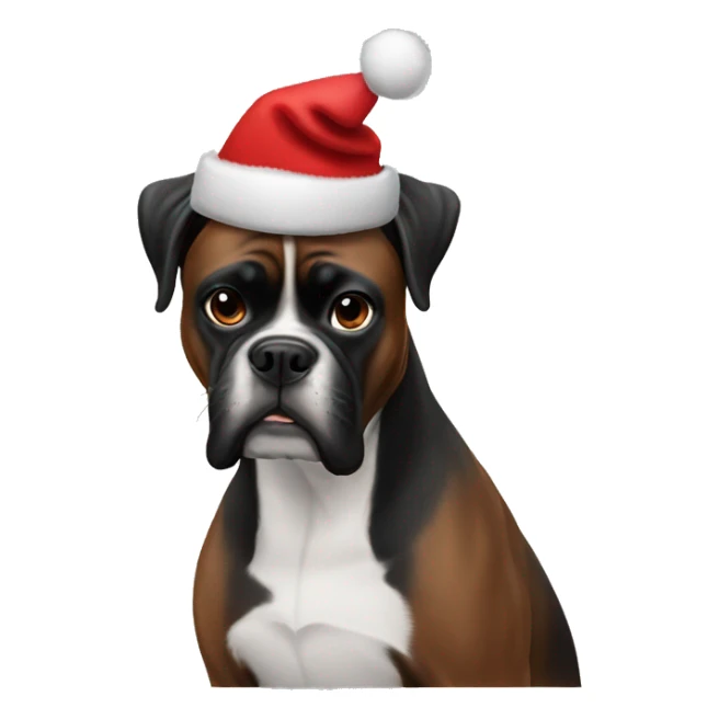 Black boxer dog in Christmas hat  sticker