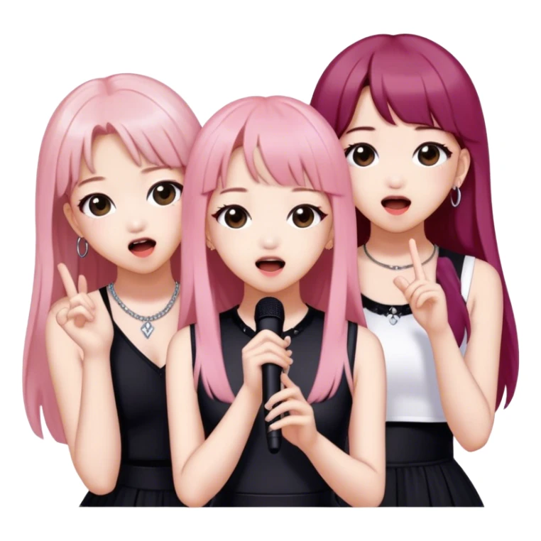 K-POP group BLACKPINK members Lisa, Jisoo, Rosie and Jennie sing sticker