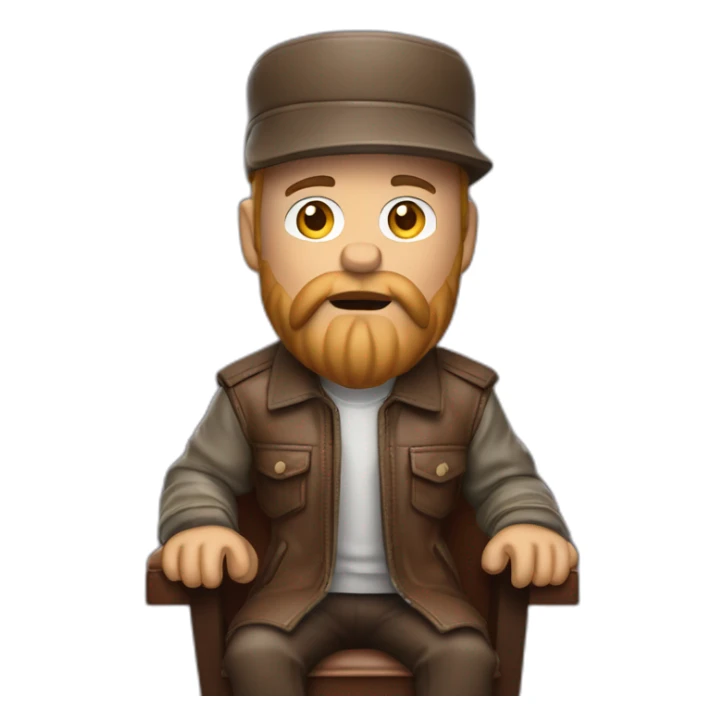 biff wiff short santa beard wearing a brown leather jacket and a paddy driving cap sitting in a folding directors chair looking angry(full body, ios17) sticker