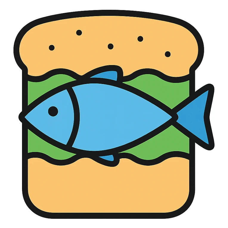 modern icon style sandwich with bread and fish, clean lines sticker