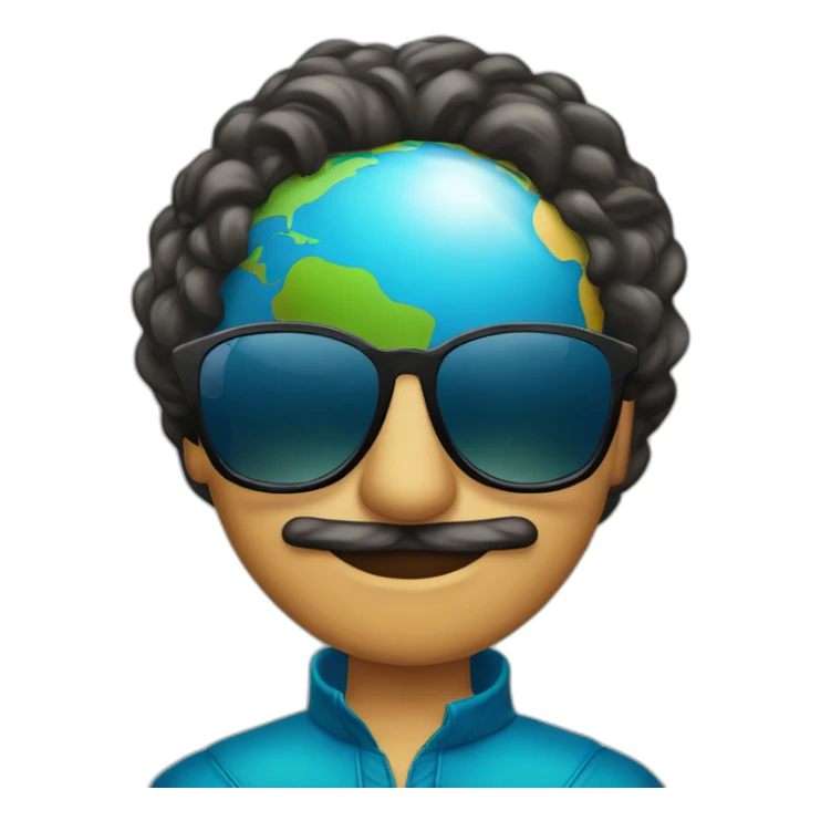 Armando Christian Pérez wearing sunglasses with globe in background sticker